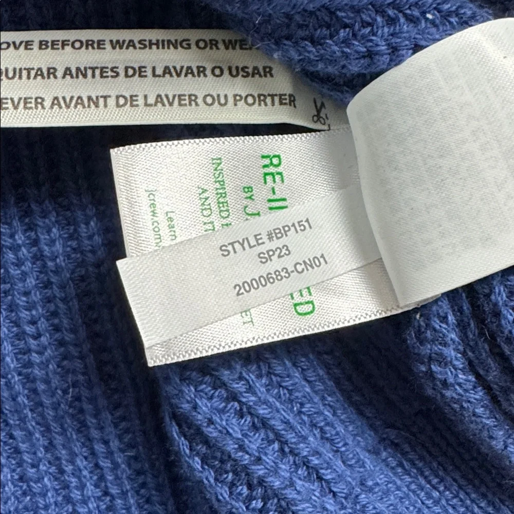 J. Crew Shaker Stitch Knit Chunky Heavy Fisherman Sweater Vivid Navy Cobalt Blue